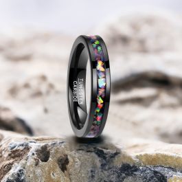 Mens wedding band black clearance fire opal